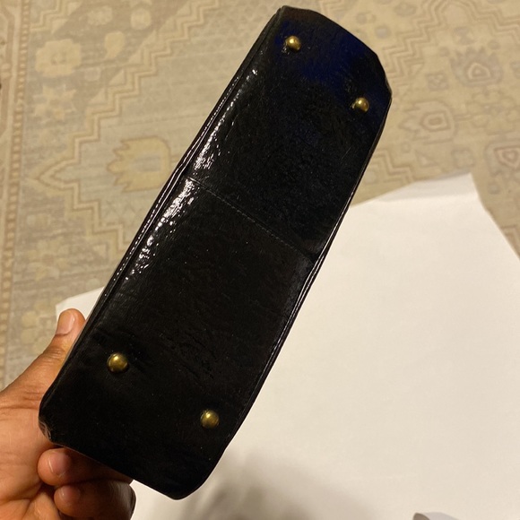 VINTAGE LADIES BLACK PATENT LEATHER MINI HANDBAG - Picture 8 of 14